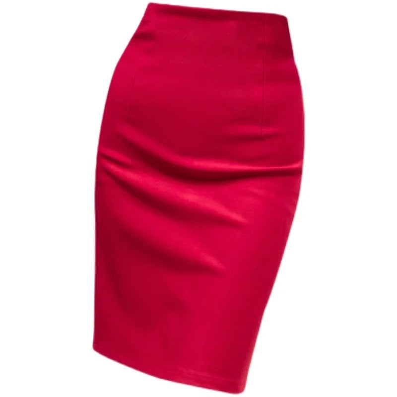Elegant women's high-waist pencil skirt, ideal for business meetings & formal office wear.
