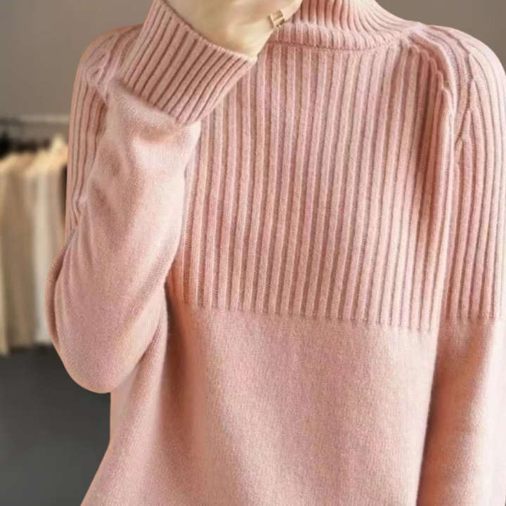 Chic women's fall/winter ribbed turtleneck sweater. Cozy long-sleeve knit pullover, perfect for layering.