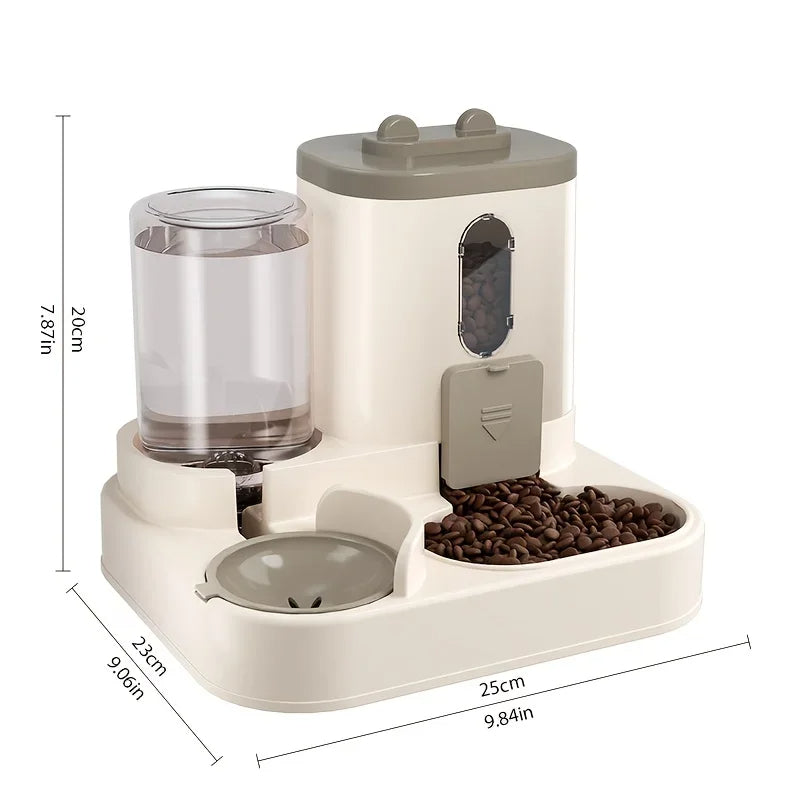 Dual automatic pet feeder & water dispenser for small to medium cats & dogs. Reliable gravity-fed pet care.