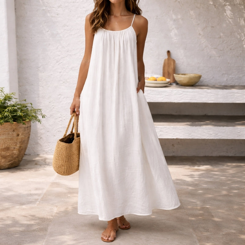 Chic sleeveless long sundress for women, ideal for vacation outfits and elegant daytime wear.