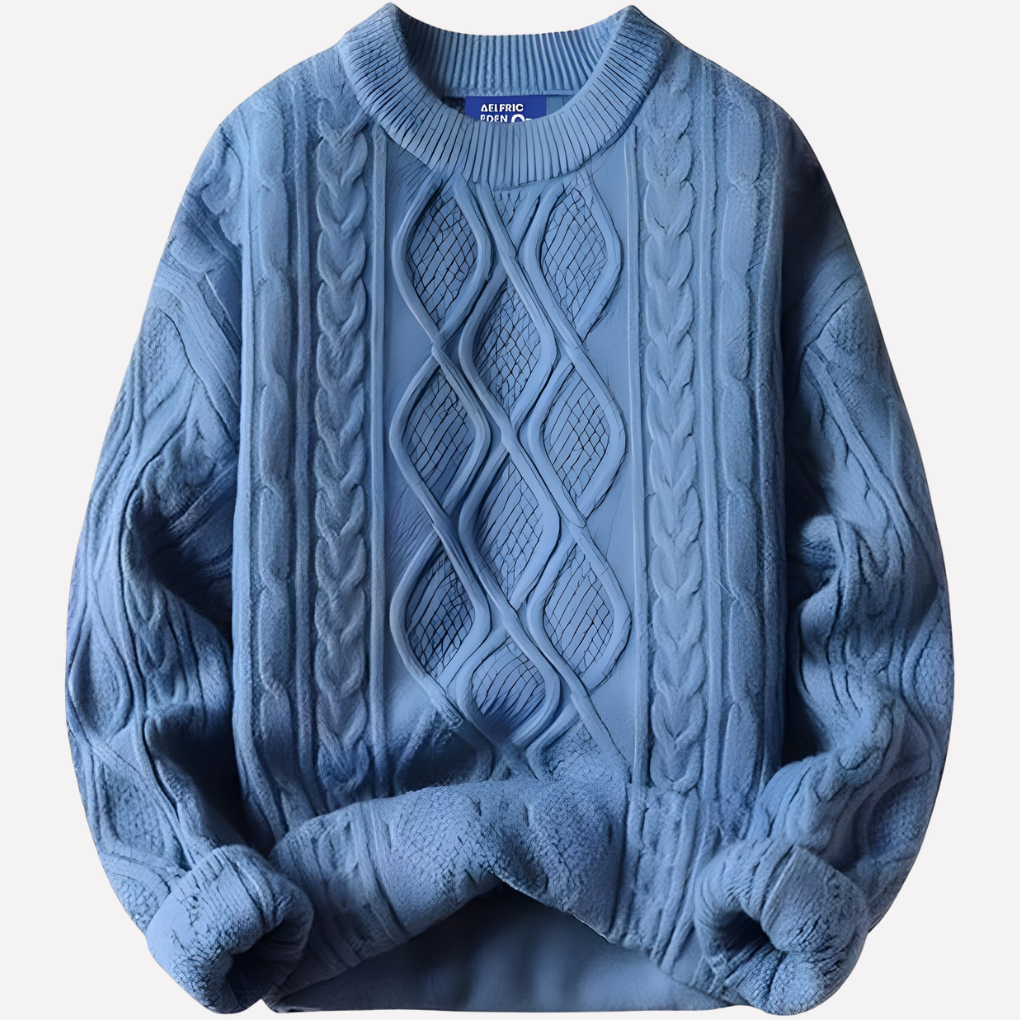 Retro style women's vintage 90s cable knit crewneck sweater, a classic oversized knit for everyday.