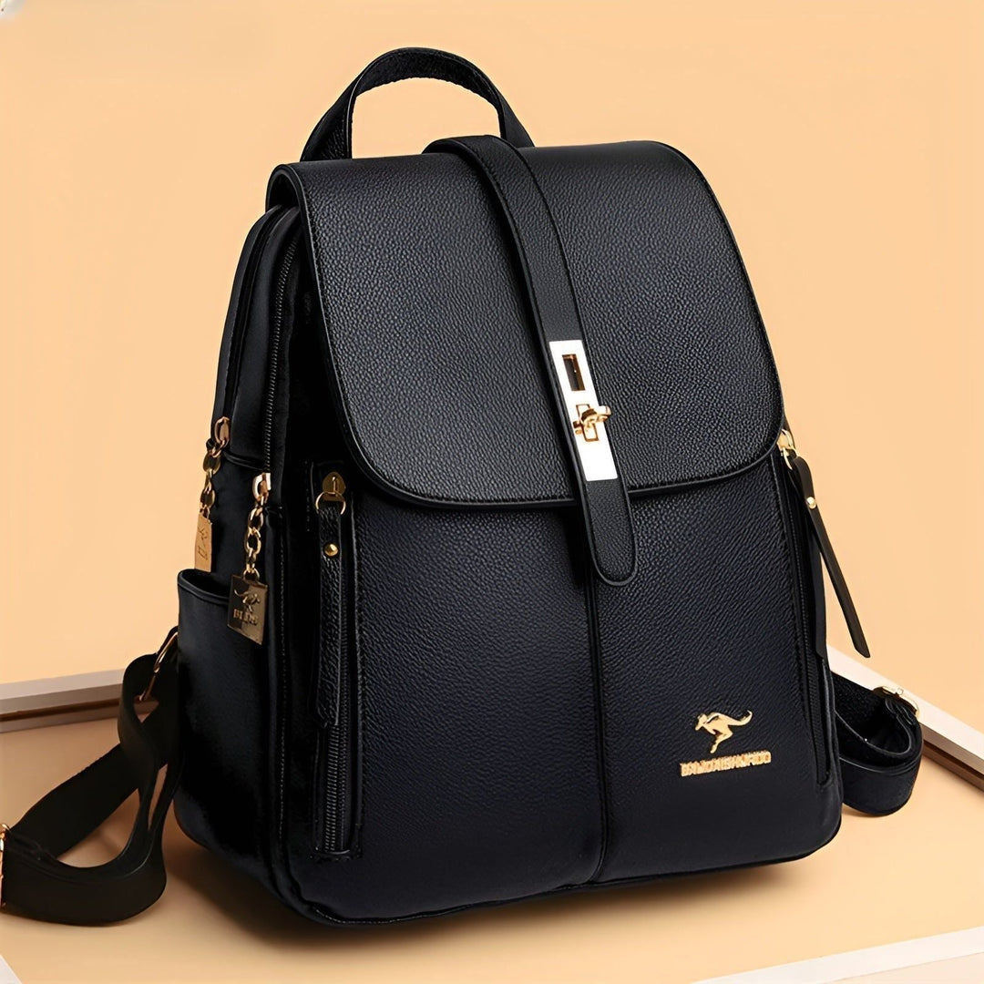 Professional women's office backpack, sleek PU leather design with multi-compartments for organization.