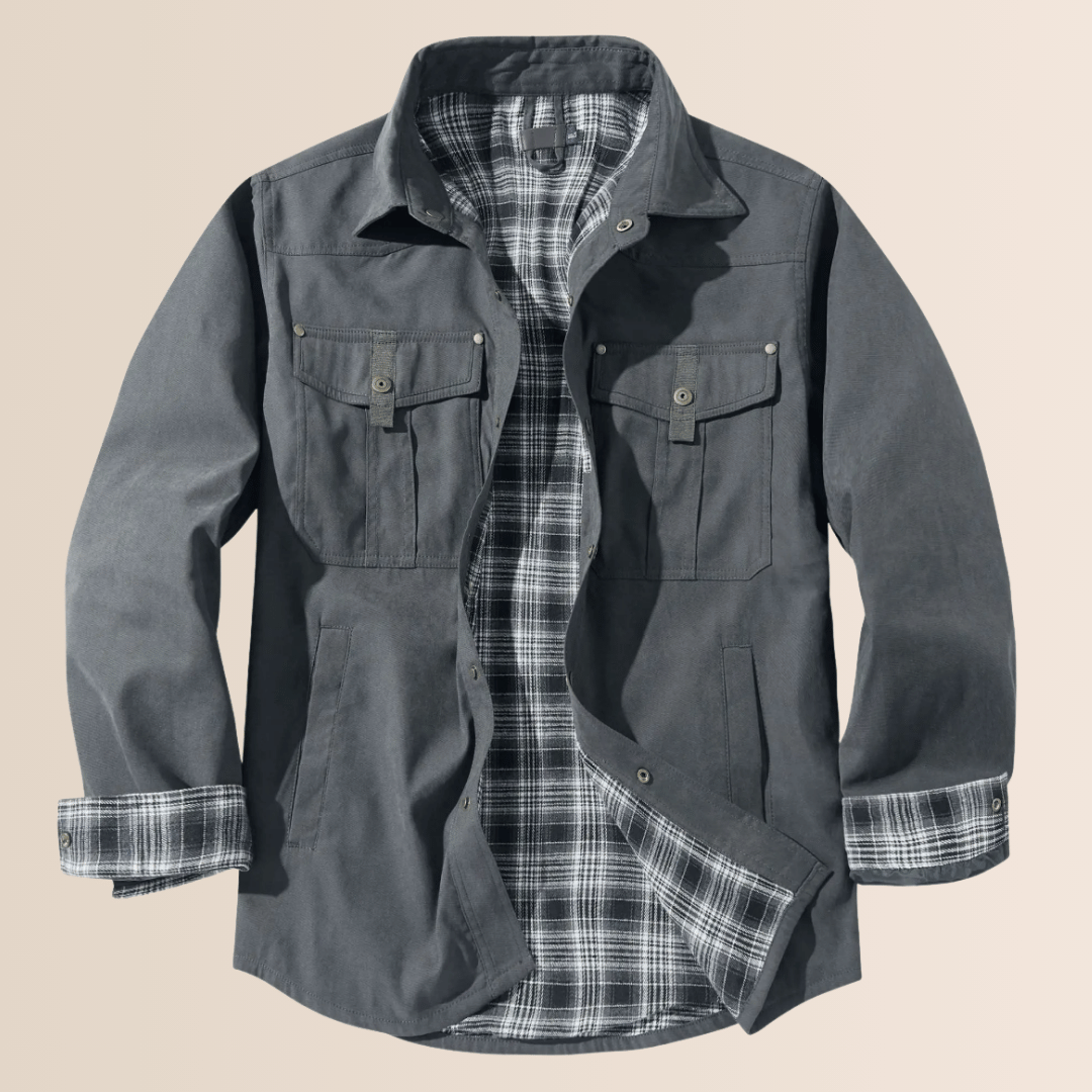 Men's vintage plaid flannel jacket, rugged & comfortable. Ideal casual outerwear, classic western style.