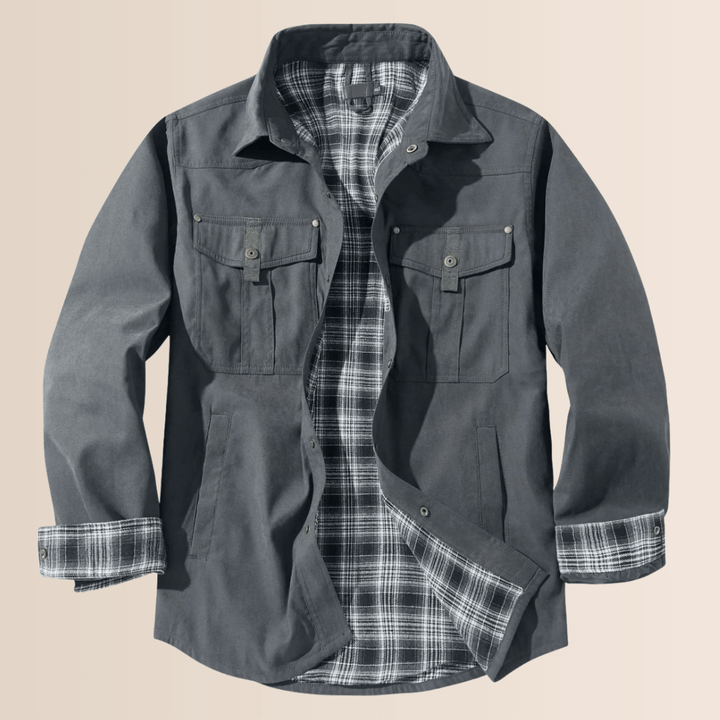 Men's vintage plaid flannel jacket, rugged & comfortable. Ideal casual outerwear, classic western style.