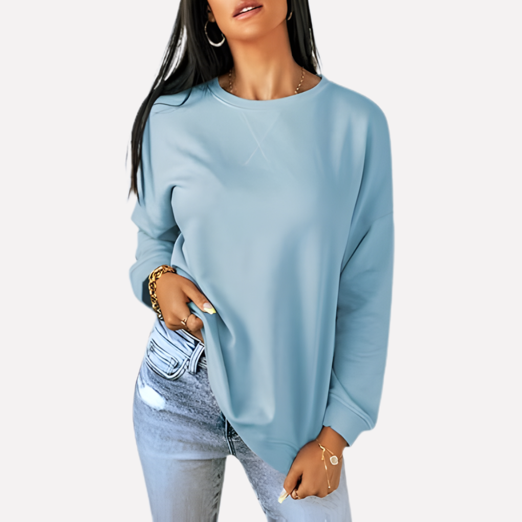 Women's comfortable relaxed fit crew neck sweatshirt, a casual top for all seasons.
