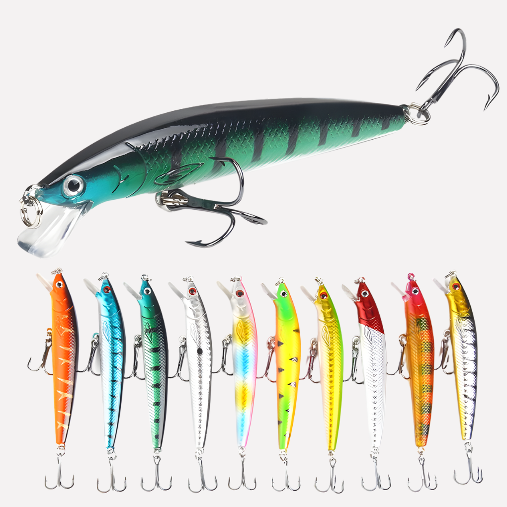 Multicolor floating hard fishing lures set for freshwater bass & trout. Durable angling tackle & gear.