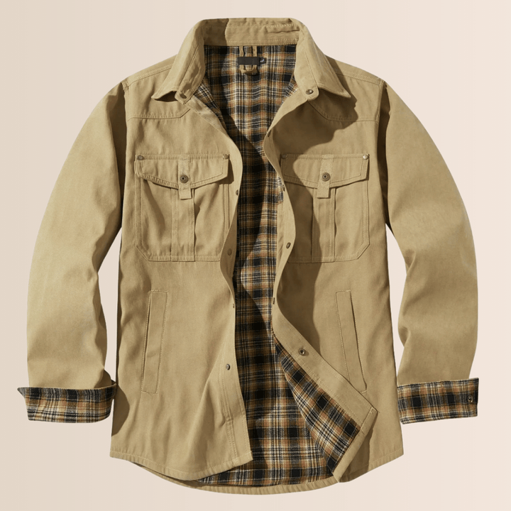 Rugged & comfortable men's vintage plaid flannel jacket. Versatile casual outerwear, western style.