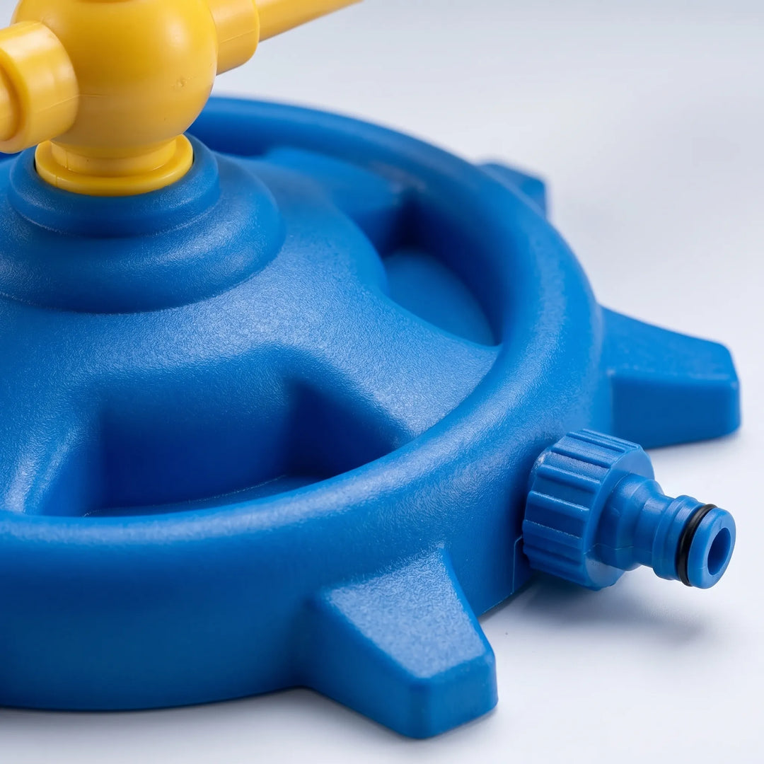 Vibrant 360-degree rotating water sprinkler, a fun outdoor play equipment and summer activity for kids in the garden.