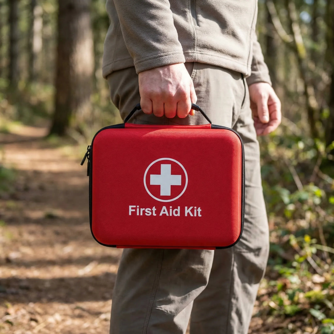 Compact 38-piece unisex first aid kit for home, car, camping, and travel. Essential survival gear for emergencies.