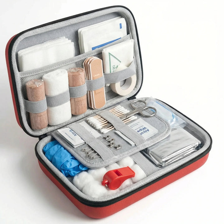 Unisex 38-piece first aid kit for home safety & travel essentials. Compact emergency preparedness & survival gear.