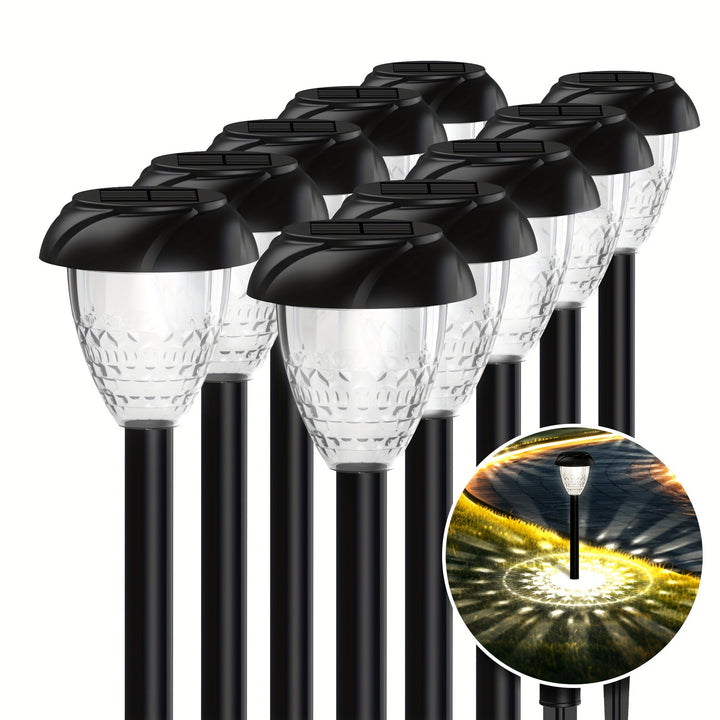 Illuminating garden pathways with a gentle white light from 10 Tavvitaimp18 solar landscape decor lights.