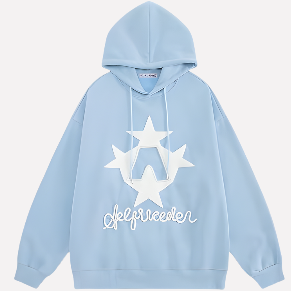 Cozy, oversized women's pullover hoodie with a star graphic. Ideal for relaxed streetwear comfort.