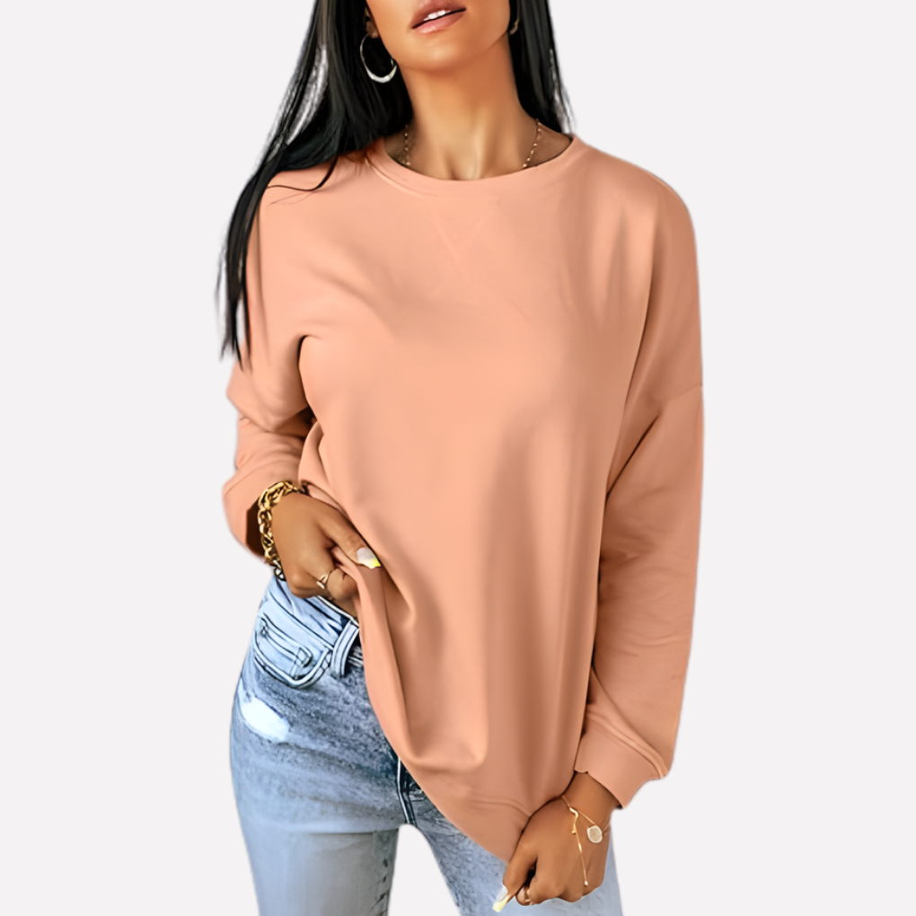 Casual long sleeve crew neck sweatshirt for women, perfect for loungewear or daily wear.