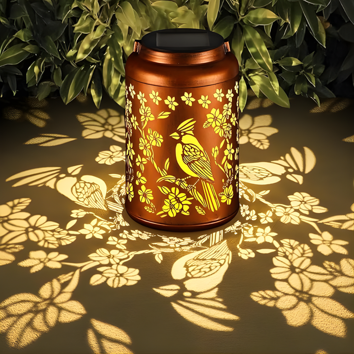 Elegant solar patio lantern, a beautiful addition to garden and outdoor decor lighting.