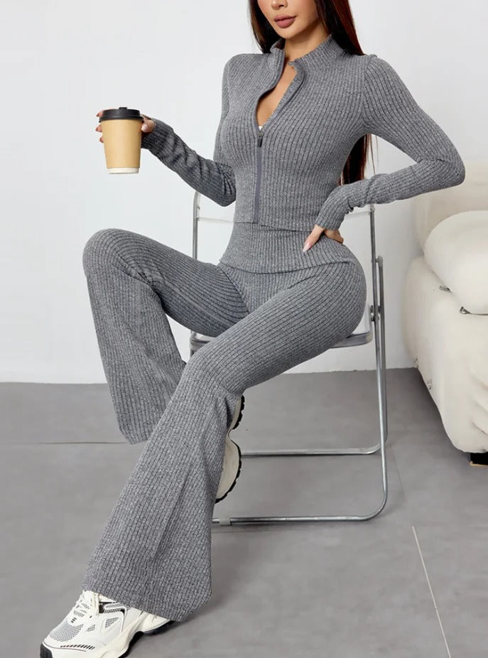 Women's Ribbed Knit Flare Pant & Top Set