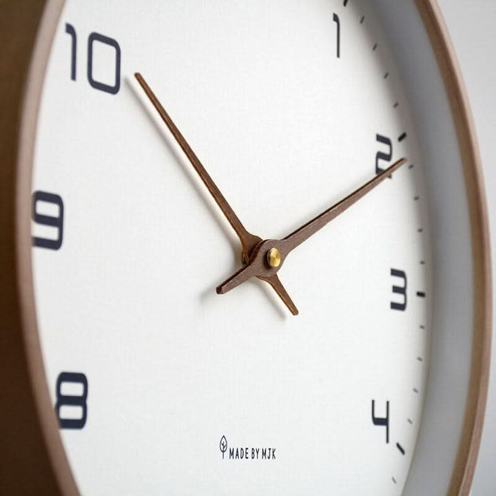Stylish beige & brown minimalist wooden wall clock, Scandinavian design. Modern home or office decor with silent quartz.