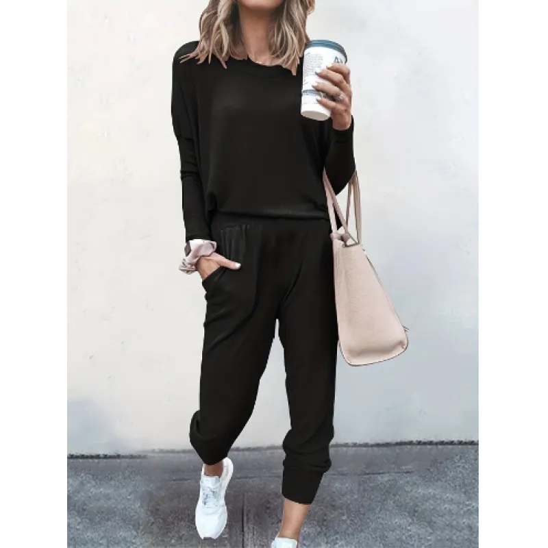 Tapered jogger pants from a women's comfortable two-piece set, perfect for casual wear & relaxation.