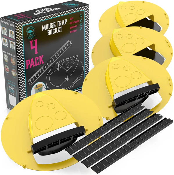 4-pack auto-reset bucket lid mouse & rat trap for effective multi-catch rodent control. Non-toxic pest solution.