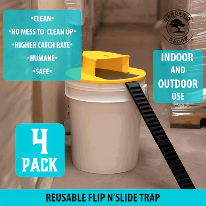 Reusable automatic bucket lid rat & mouse traps, 4-pack, for indoor/outdoor multi-catch pest control.
