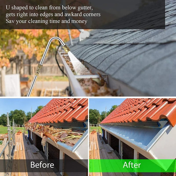 "4000 PSI telescoping high-pressure washer wand with 6 nozzle tips, ideal for gutter cleaning and reaching high areas easily.