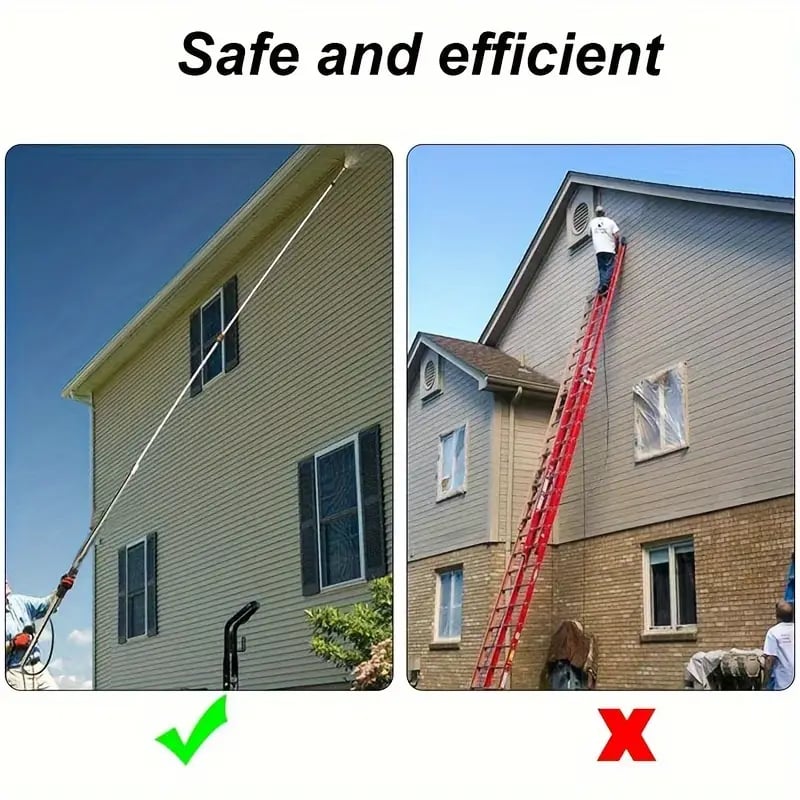"4000 PSI telescoping high-pressure washer wand with 6 nozzle tips, ideal for gutter cleaning and reaching high areas easily.