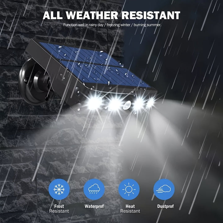 Dusk to dawn outdoor solar security light with motion sensor for garden and patio.