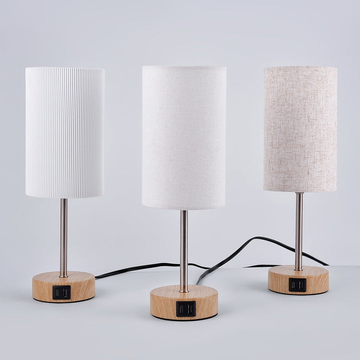 Dimmable touch control USB table lamps, 2-pack, modern design with fabric shade.