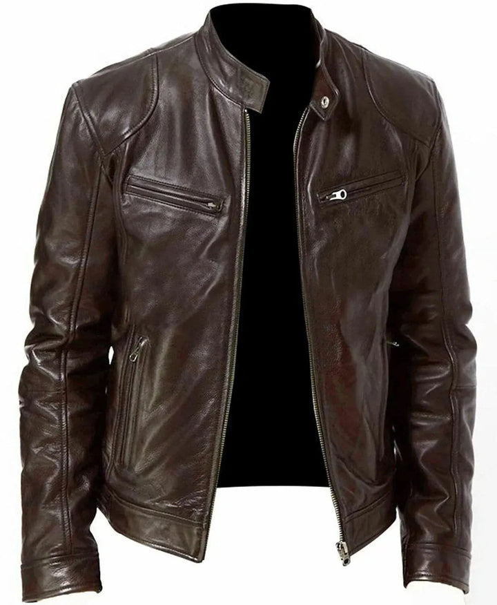 Stylish men's classic biker jacket, modern fit. Durable casual outerwear, perfect for everyday and motorcycle use.