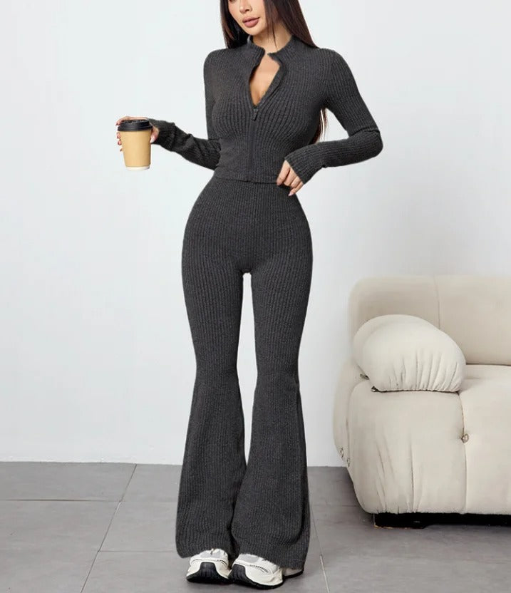 Women's Ribbed Knit Flare Pant & Top Set