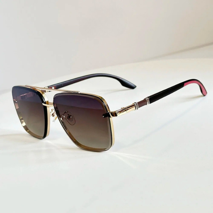 Modern square aviator sunglasses with a sophisticated metal frame and gradient lenses, perfect unisex eyewear.