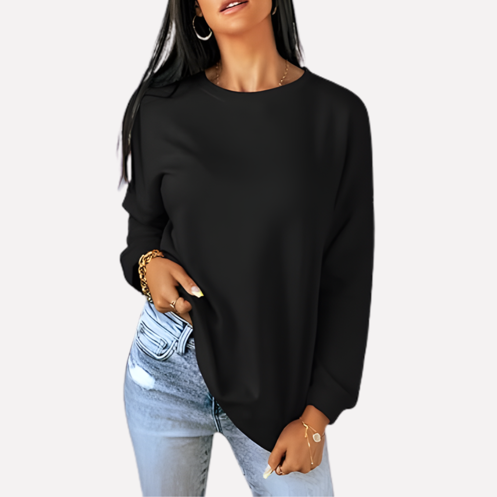 Comfortable women's relaxed fit top, a versatile crew neck sweatshirt for fall & winter.