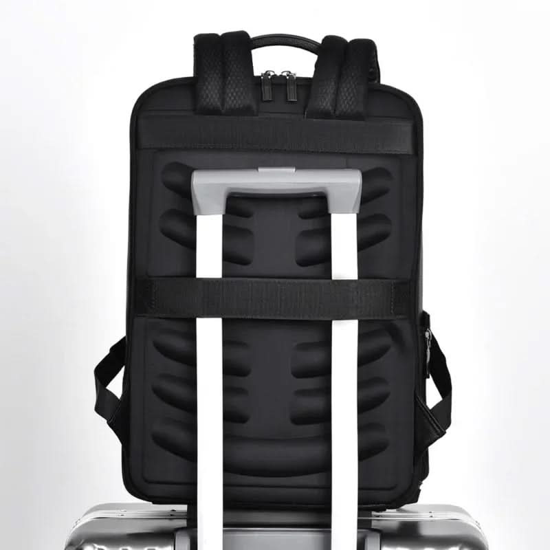 Professional unisex work backpack, black PU leather, with convenient USB port & anti-theft pocket.