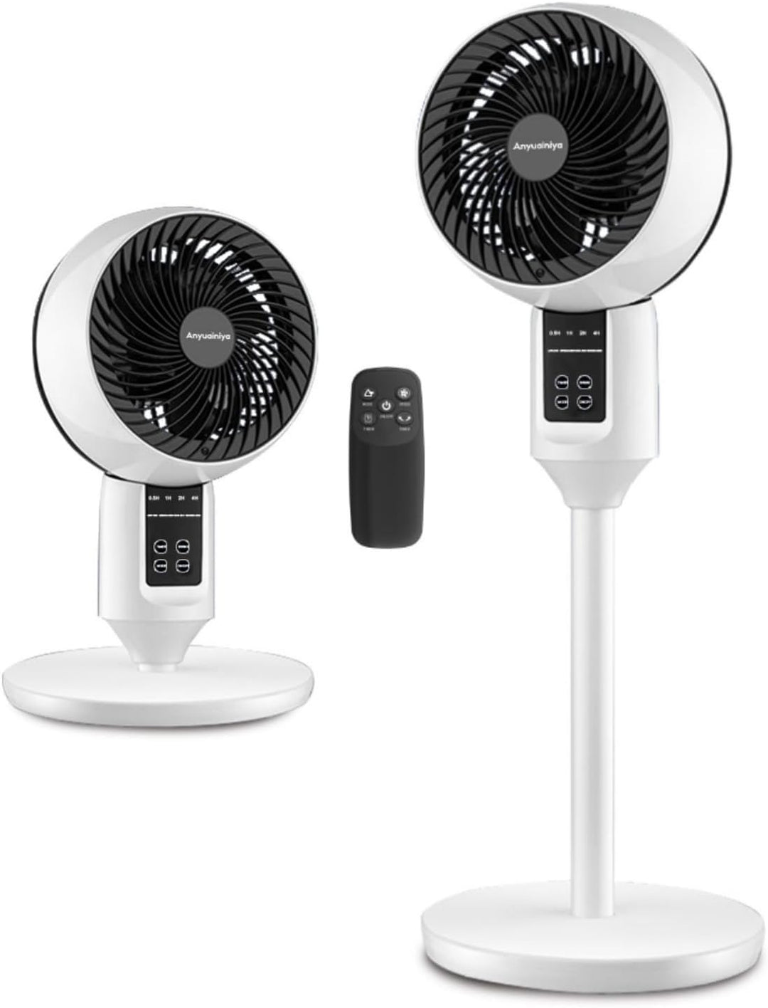 White Tavvitaimp18 cooling fan with remote, quiet oscillation & adjustable height for home comfort.