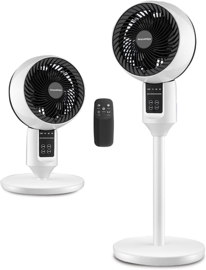 White Tavvitaimp18 cooling fan with remote, quiet oscillation & adjustable height for home comfort.