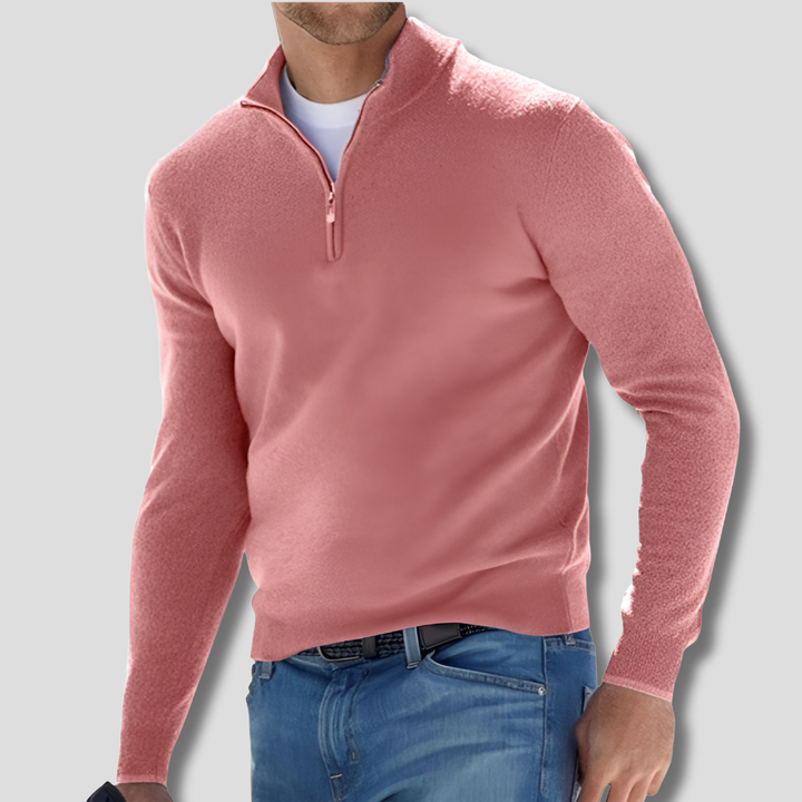 Stylish men's long sleeve zipper collar pullover, a casual wardrobe staple for versatile comfort.