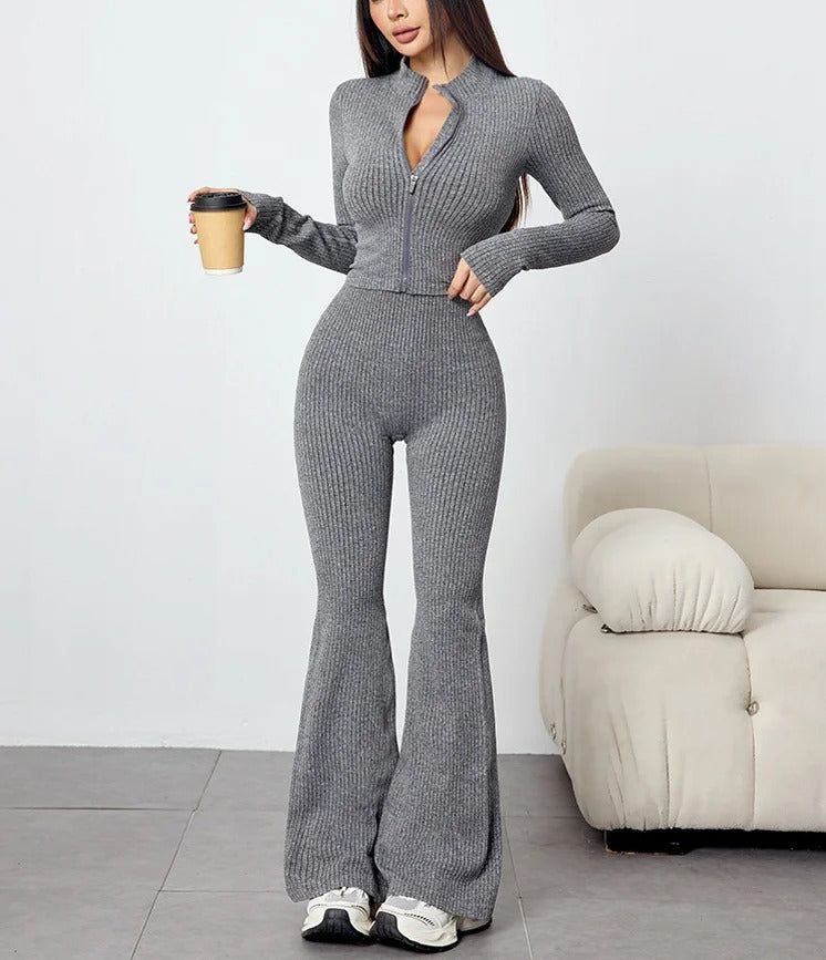 Women's Ribbed Knit Flare Pant & Top Set