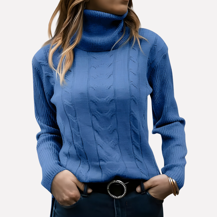 Long sleeve women's sweater with a cozy turtleneck, ideal for layering outfits.