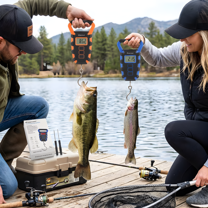 Digital fishing scale for precise fish weighing. Lightweight & portable, essential angler gear for outdoor fishing trips.