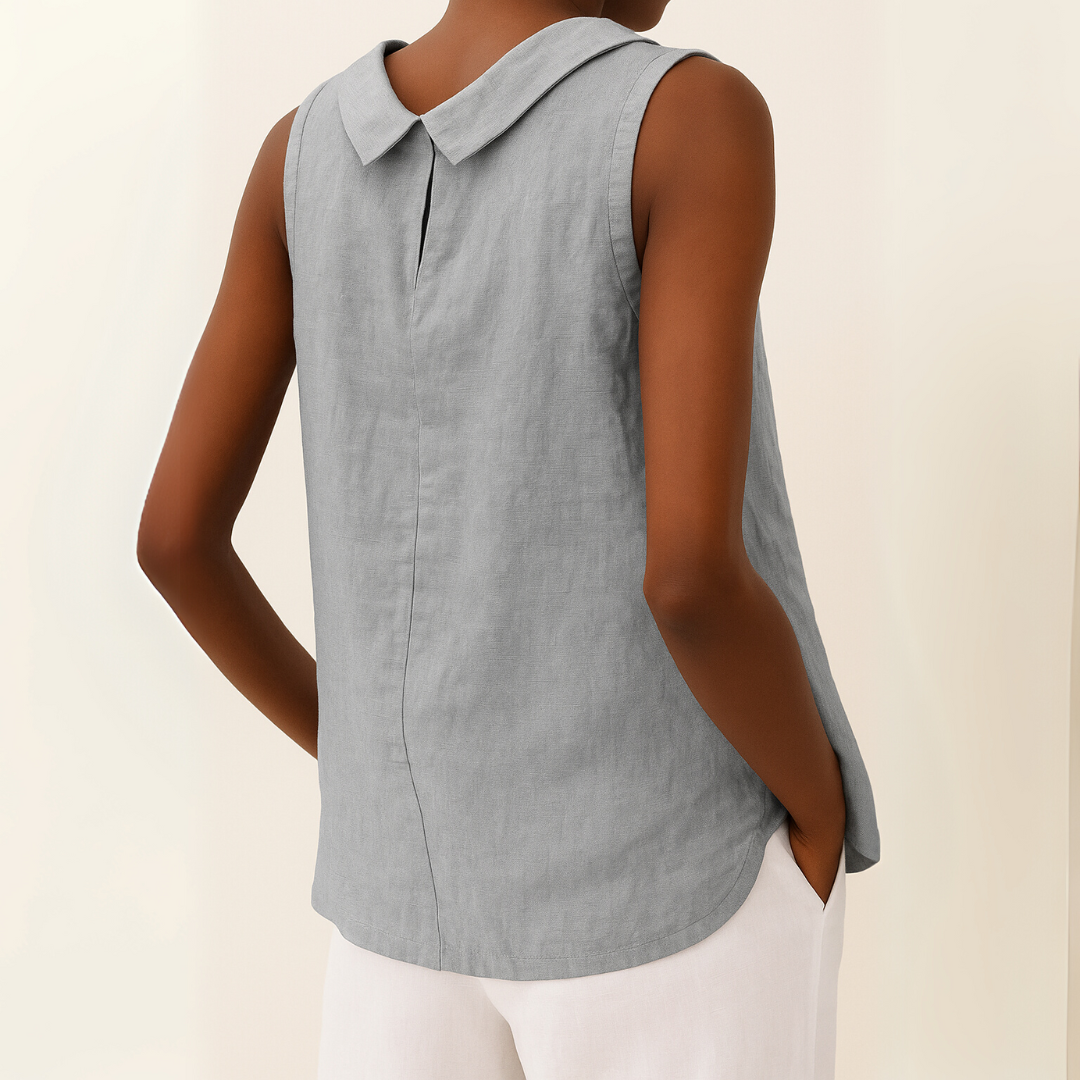 Versatile women's sleeveless blouse with round neck. Perfect for casual, everyday summer style.