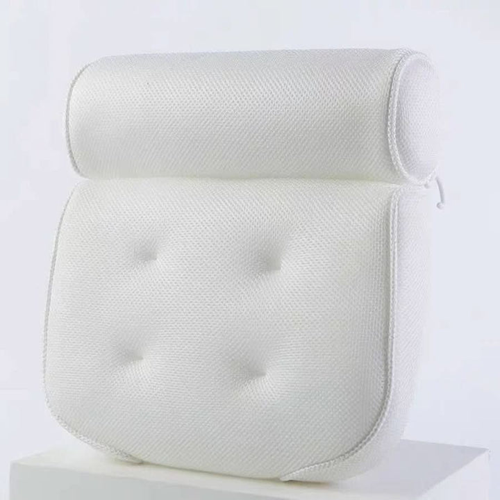White ergonomic bath pillow, offering superior neck and shoulder support for a comfortable, stress-free bath.