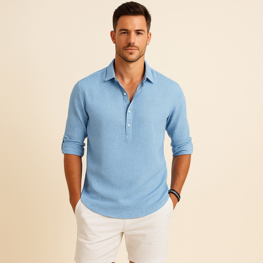 Men's loose fit long sleeve casual pullover shirt, ideal for comfortable everyday spring and autumn wear.