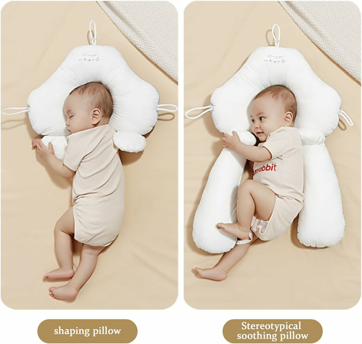 Infant organic cotton U-shape head support, gentle sleep pillow for newborns in stroller or crib.