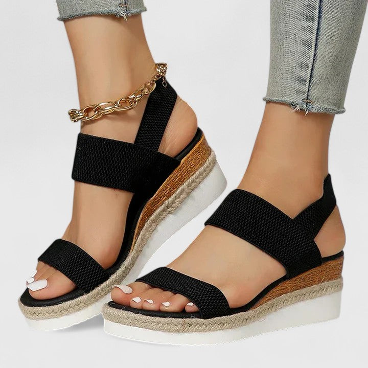 Stylish strappy women's orthopedic wedge sandals, blending summer fashion with walking comfort.