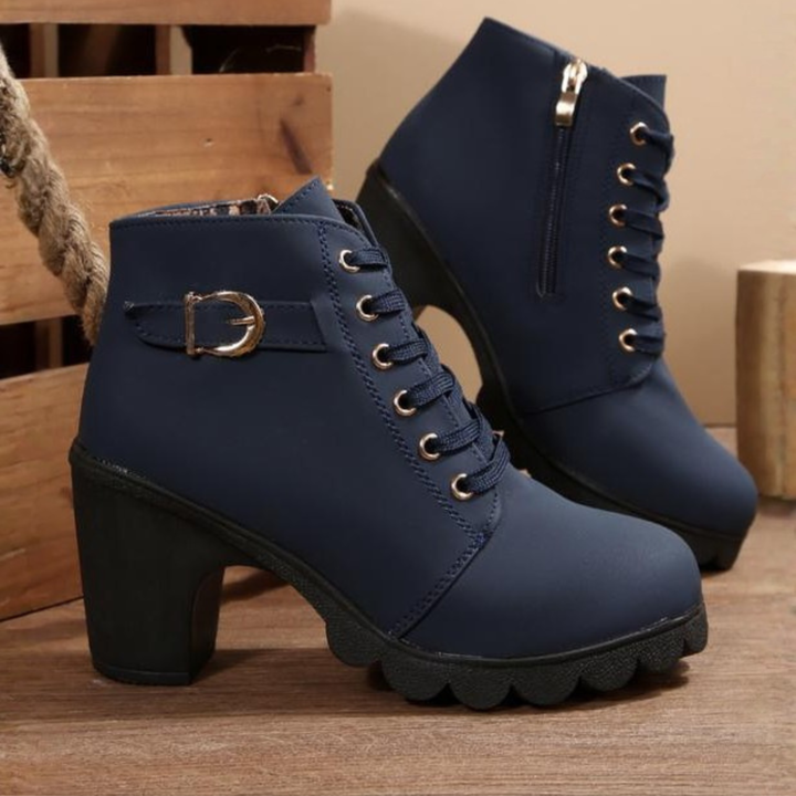 Elegant women's lace-up chunky ankle boots, heeled for a fashionable, comfortable, urban chic look.