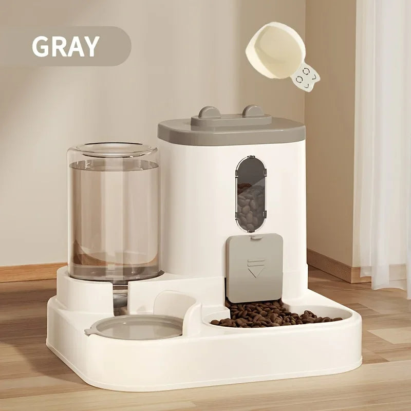 BPA-free gravity pet feeder & water dispenser, anti-spill design for cats & dogs. Essential pet supplies.