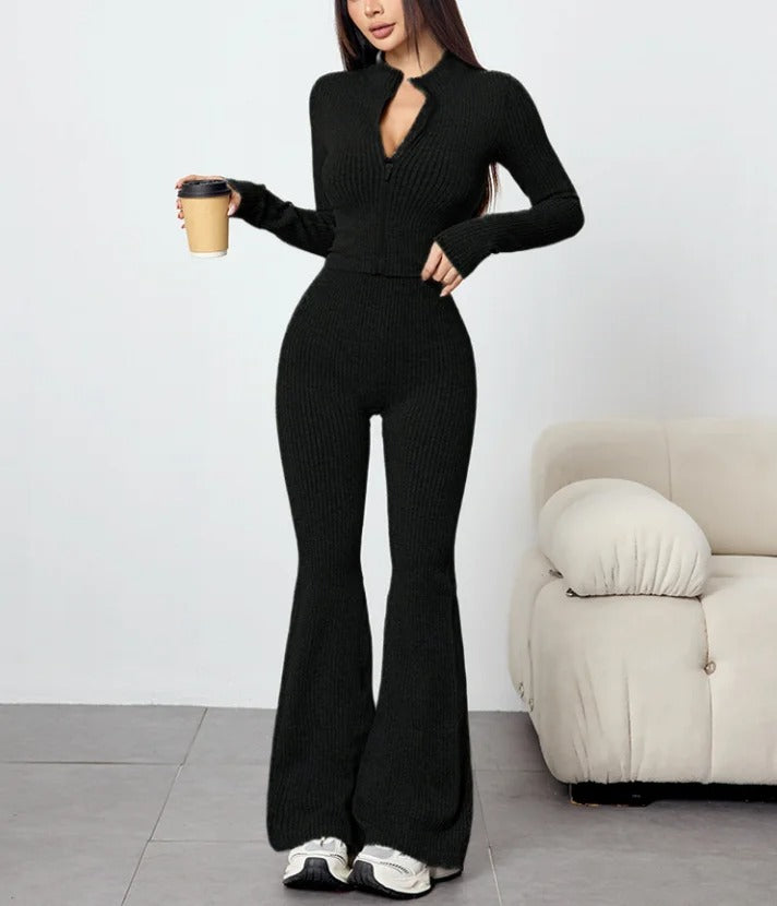 Women's Ribbed Knit Flare Pant & Top Set