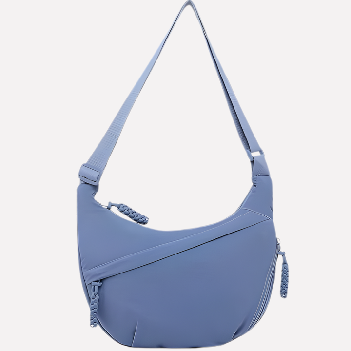 Spacious women's crescent sling bag, an organized nylon purse perfect for all your daily needs.