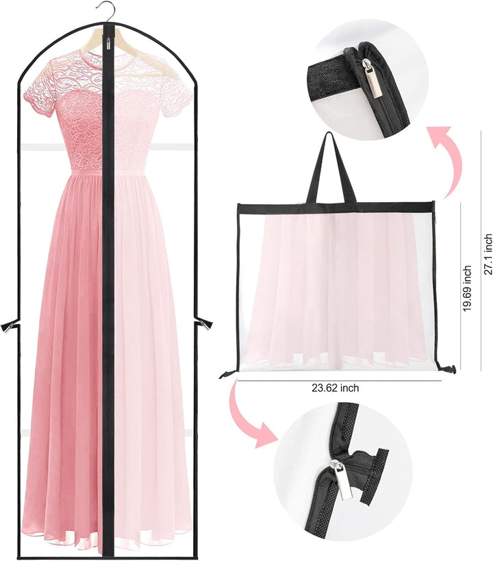 Transparent 71" gown cover for dresses, ensuring dust-free clothing protection.