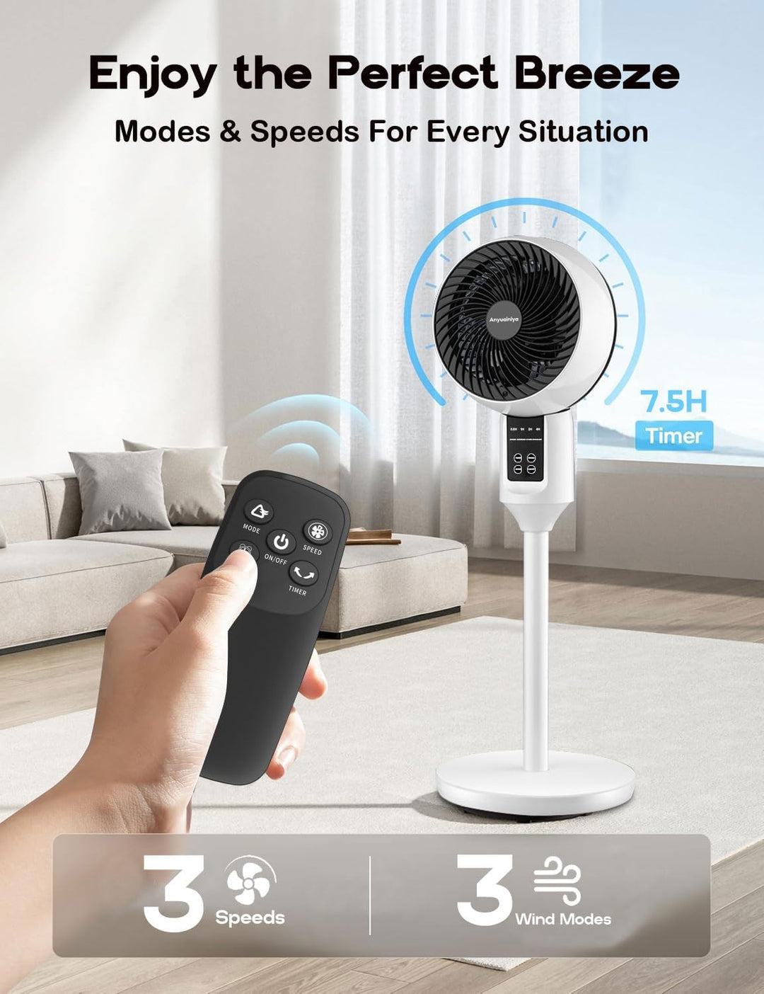 Energy-efficient Tavvitaimp18 remote control fan. Quiet cooling for bedroom, office, and living spaces.