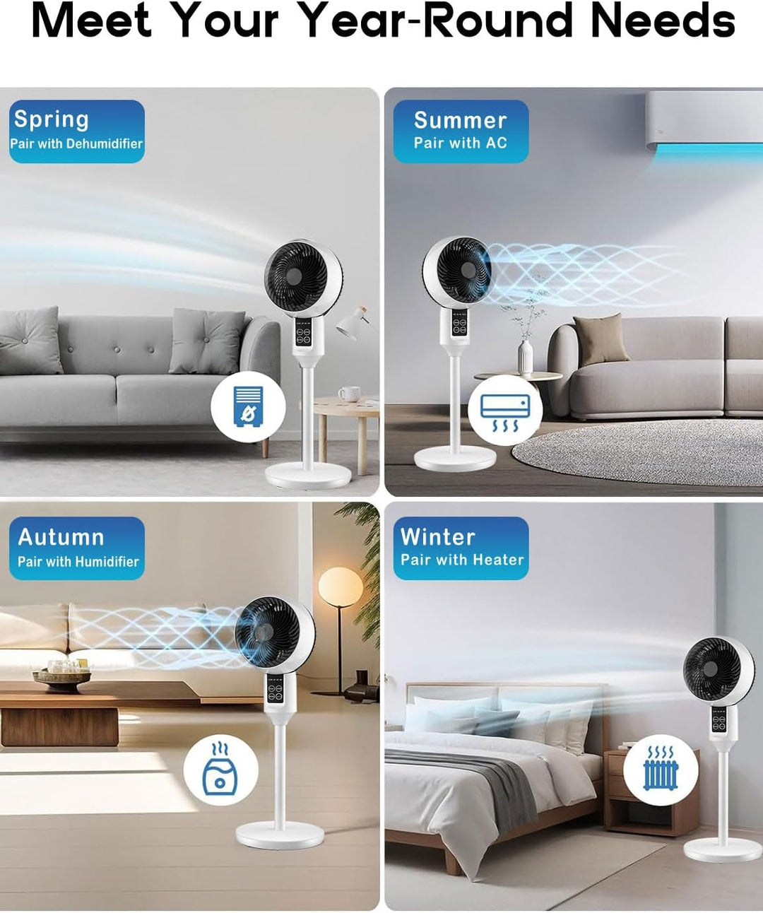 Tavvitaimp18 bedroom fan. White, quiet, 3D airflow, remote control & adjustable for perfect office cooling.